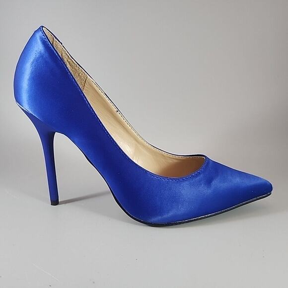 Pleaser Classique-20 4" Heel Pointed Toe Stiletto Pumps Royal Blue Satin -SZ 6M - Picture 1 of 8